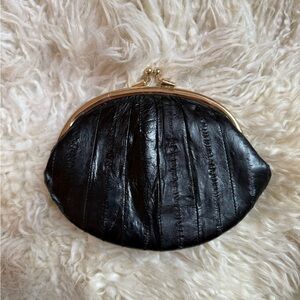 Elegant Black Eel Skin Leather Clutch